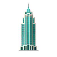 Modern skyscraper with green glass facade and distinctive architecture in a city skyline during daylight vector