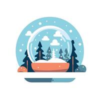 Winter wonderland in a snow globe with trees and snowflakes creating a festive atmosphere vector