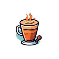 Hot cup of coffee with steam rising on a warm wooden table in a cozy cafe vector
