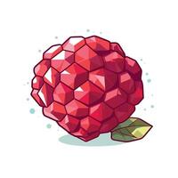 Bright red raspberry sitting on a soft green leaf against a light background in a digital art style vector