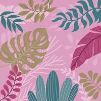 Pink colorful background with beautiful plants. vector