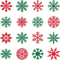 A set Christmas of snowflakes with a red And Green Snowflake white background vector