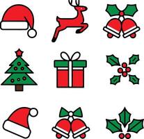 Christmas collection of Colorful icons including a Christmas tree Santa and Gifbox vector