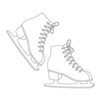 Hand drawn ice figure skates in black outline isolated on white background. Vintage style. illustration vector