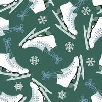 Winter Seamless Pattern With Figure Ice Skates And Snowflakes On Blue Green Background. Flat Style. illustration vector