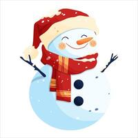 A snowman in a red hat and a red scarf decorated with snowflakes. Isolated on a white background vector