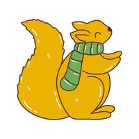 Cute squirrel in green striped scarf. doodle vector