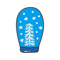 Snow glass ball with Christmas tree and snowing. doodle vector