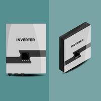 Modern solar inverters showcased in sleek, minimalistic designs. Essential for converting solar energy to usable electricity. Perfect for solar power systems and renewable energy setups. vector