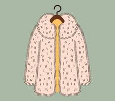 Flat style illustration of a luxurious fur coat on a hanger, showcasing a minimalist and elegant design. Perfect for fashion, winter apparel, and style related concepts. vector