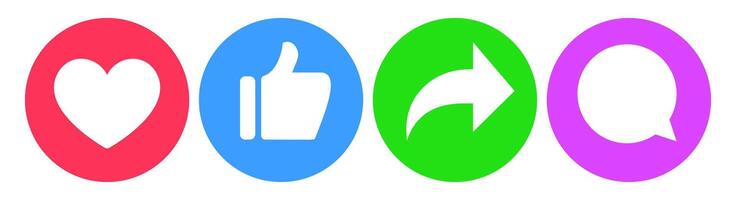 Social media heart, thumb up, share and message icon vector