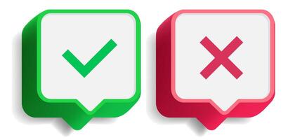Check mark and cross button set 3d style vector