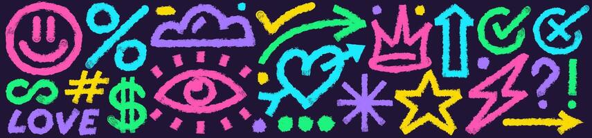 Naive geometric shapes, lines, forms set colorful vector