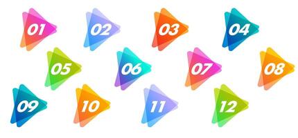Bullet points numbers from 1 to 12 list markers colorful vector