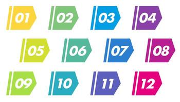 Bullet points numbers from 1 to 12 list markers vector