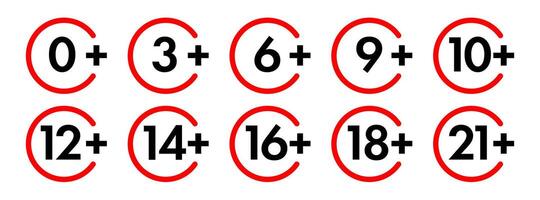 Age limit sign set color style for adults content vector