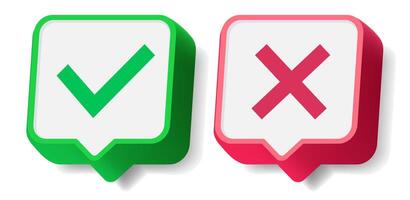Check mark and cross button set 3d style vector