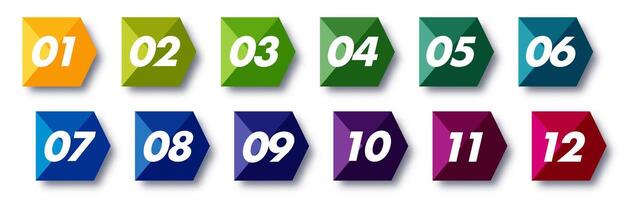 Bullet points numbers from 1 to 12 list markers colorful vector
