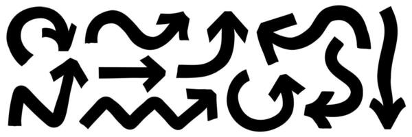 Arrow marker hand drawn bold black color set vector