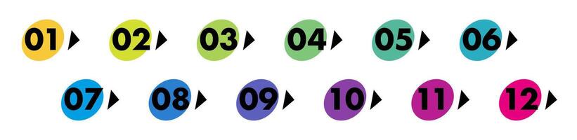 Bullet points numbers from 1 to 12 list markers vector