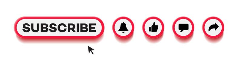 Subscribe, like, comment, share and notification button set vector