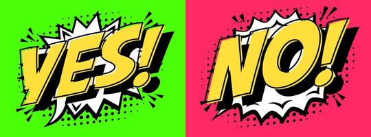 Yes and no speech bubble set comics style vector