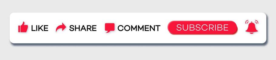 Subscribe, like, share, comment and notification bar vector