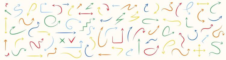 Arrow marker hand drawn color bold style set vector