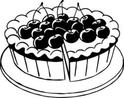 Black and White Cherry Pie Slice with Cherries Topping Illustration vector