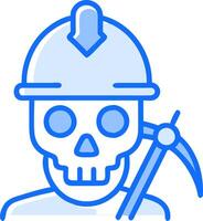 Blue Outline Skull with Hard Hat and Pickaxe Graphic vector