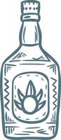 Blue Outline Tequila Bottle with Agave for Beverage Design vector