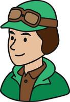 Cartoon Aviator Pilot with Goggles Smiling in Green Cap and Jacket Art vector