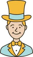 Cartoon Character in Top Hat and Bow Tie Smiling Illustration vector