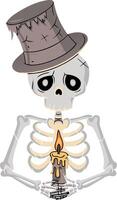 Charming Skeleton with Candle and Top Hat Cartoon Illustration vector