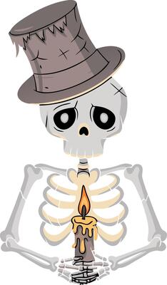 Charming Skeleton with Candle and Top Hat Cartoon Illustration