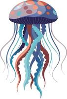 Colorful Abstract Jellyfish Art with Flowing Tentacles and Vibrant Design vector