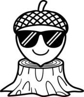 Cool Acorn Character with Sunglasses on Tree Stump Illustration vector
