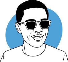 Cool Afro Style Portrait with Sunglasses on Blue Circle Background vector