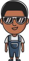 Cool Cartoon Character in Overalls and Sunglasses Illustration vector