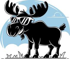 Cool Cartoon Moose with Sunglasses in Fun Illustration for Creative Design vector