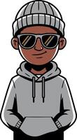 Cool Hipster Character Wearing Beanie and Sunglasses Illustration vector