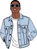 Cool Young Man in Sunglasses and Denim Jacket Illustration vector