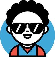 Cool Character with Sunglasses and Afro Hairstyle on Blue Background vector