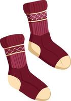 Cozy Maroon Winter Socks with Geometric Pattern Illustration vector