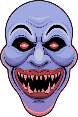 Creepy Clown Mask with Sharp Teeth Illustration for Halloween and Horror Themes