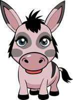 Cute Baby Donkey Cartoon with Big Eyes for Children's Designs vector