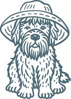 Cute Fluffy Dog Wearing Wide Brim Hat Illustration vector