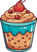 Delicious Dessert Illustration Creamy Topping with Berries in Blue Glass Art vector