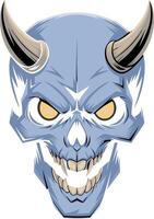 Demonic Skull Illustration with Horns and Menacing Expression vector