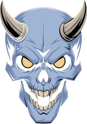 Demonic Skull Illustration with Horns and Menacing Expression